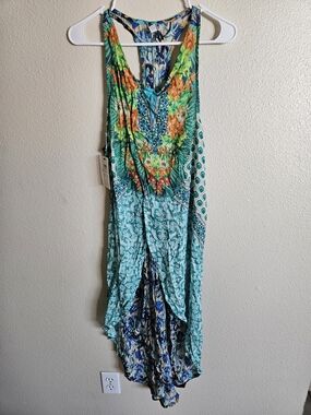 Maaji Coverup Boho Floral Teal Open Front Dress